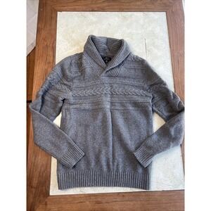 Gray Cable Knit Shawl Collar Pullover Sweater - Medium Mens Marc Anthony Cotton